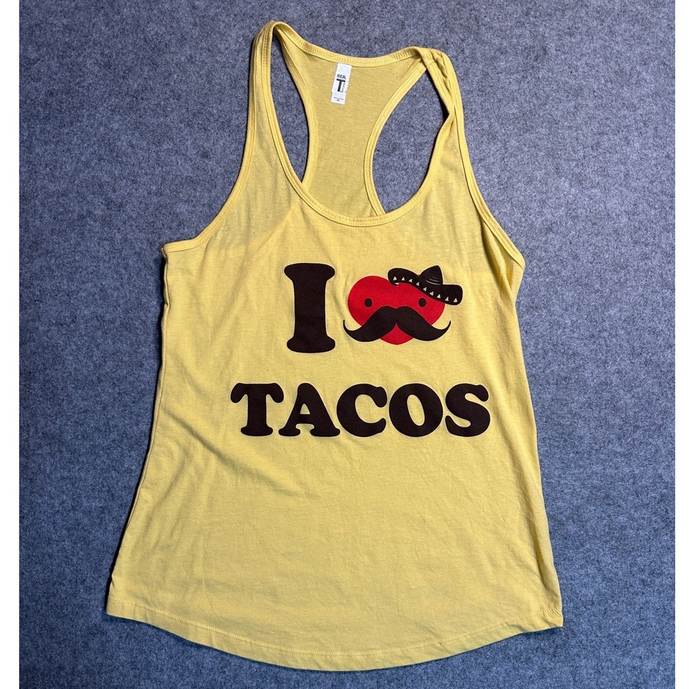 Next Level Ideal T Racerback Tank Top XL Yellow I Love Tacos Graphic